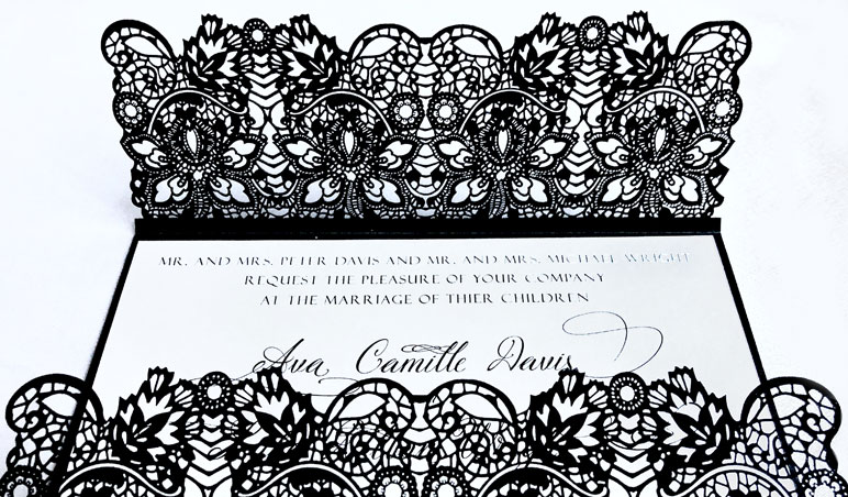 Black Lace Laser Cut Wedding Invitation [Suite]